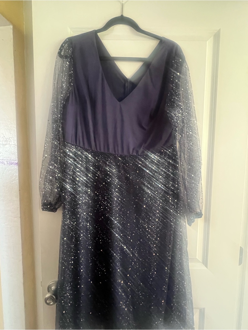 Elegant Sparkle V-Neck Women's Dress in Navy or